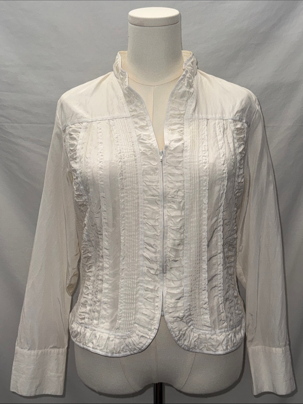 Coldwater Creek White Ruffle-Front Zip Jacket